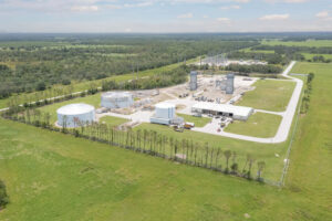 Aerial photo of a decommissioned power plant.