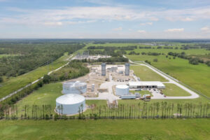 Aerial photo of a decommissioned power plant.