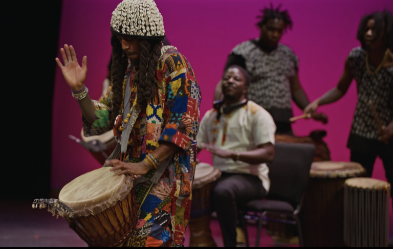 Djembe players performing at Westcoast Black Theatre Troupe.