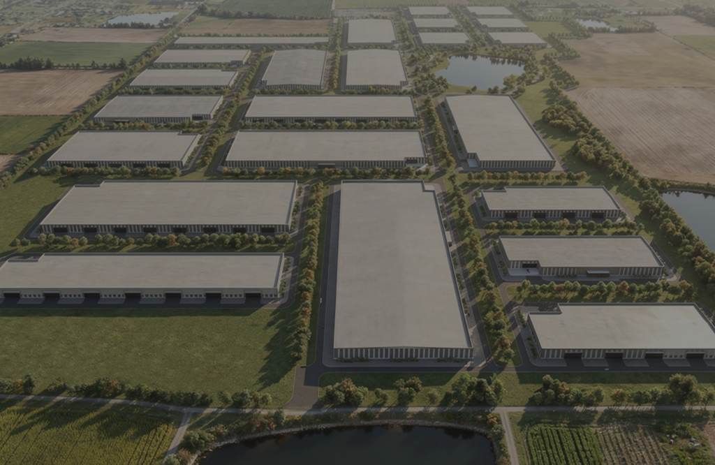 Aerial rendering of a data center.