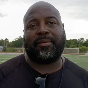 Carlos Woods on the Booker Tornadoes' football field.