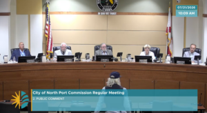 THe five North Port City Commissioners in a meeting.