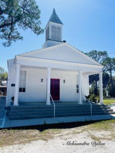 Photo of the Crocker Memorial Church signed Aleksandra Djilas.