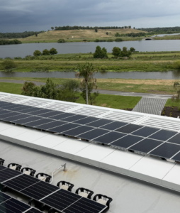 Solar panels on the roof of the Sarasota County Administration Center.
