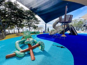 A playground featuring an octopus sculpture.