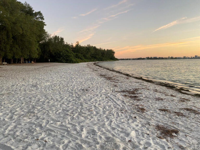 Photo of the beach at sunset.