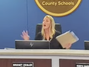 Bridget Ziegler gesticulating while speaking.