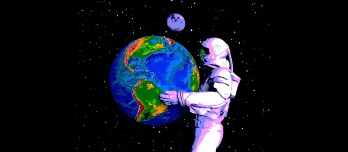 Planet Omar: astronaut embracing Earth